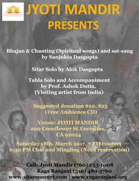 Jyoti Mandir Presents Bhajan & Chanting, Sitar Solo & Tabla Solo