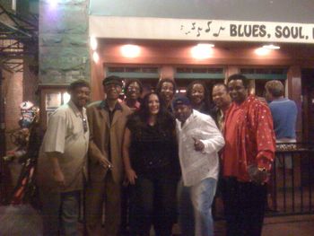 Outside Patrick's II on a break (clockwise L to R) Leon Wesley, Ninnie Brown,  Danny King,  T-Bone, Kevin Cooper, Kevin Smith, O'Malley Jones, Fuzzy, and Shelle
