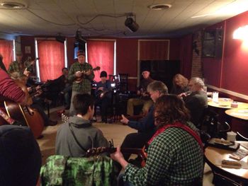 Leading the Cafe Lena Saturday morning Bluegrass jam
