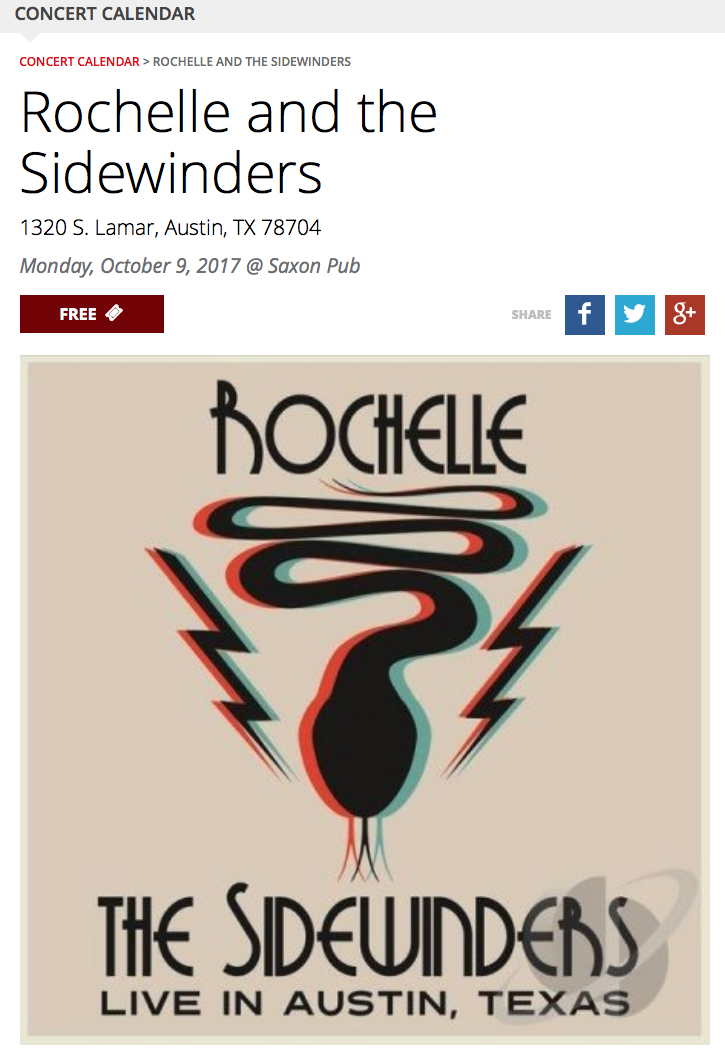 Rochelle & The Sidewinders Live at The Saxon Pub! @ The Saxon Pub - Oct 9,  2017, 6:00PM