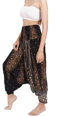 Smocked Waist Harem Pants (Aladdin Black Peacock)