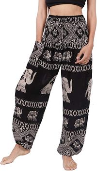 Smocked Waist Harem Pants (Black Elephant)