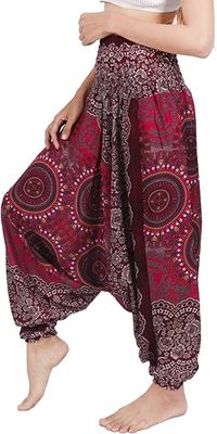 Smocked Waist Harem Pants (Aladdin Mandala Red)