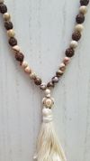 Zebra Stone & Rudraksha Mala with Tortoise Guru Bead