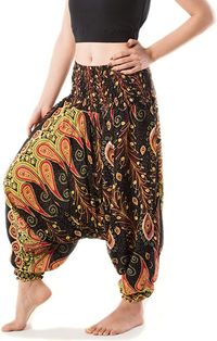 Smocked Waist Harem Pant (Aladdin Peacock Fire Black)