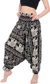 Smocked Waist Harem Pants (Aladdin Elephant Black)