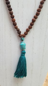 Rudraksha Mala with Turquoise Buddha Guru Bead