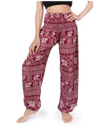 Smocked Waist Harem Pants (Red Elephant)