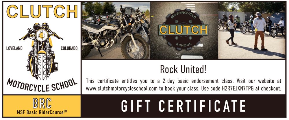 Donated by Clutch Motorcycle School!