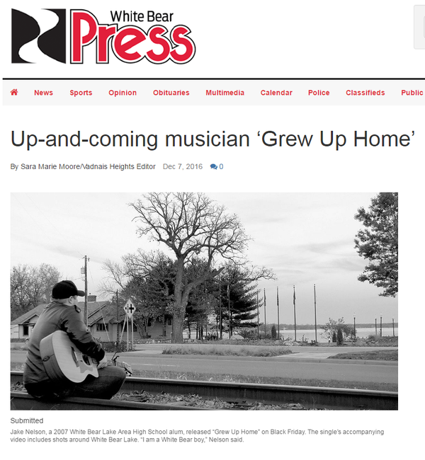 White Bear Press Newspaper Article: 
Up-and-coming musician "Grew Up Home" 