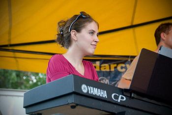 Lara Driscoll (keyboard) with Mike Jeffer's band Jaw Potato, summer festival
