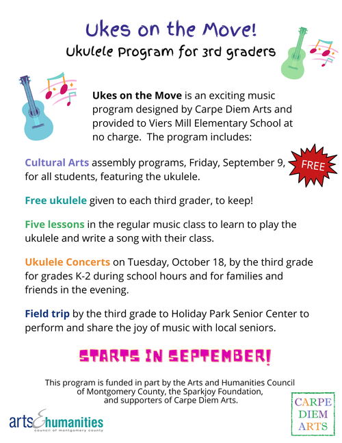 Ukes on the Move flyer for the Viers Mill Elementary School program