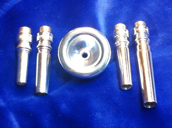Collection Four Mouthpieces Different Brass Instruments Stock
