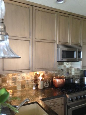 Water Based Metallic Painted Kitchen Cabinets in Pewter
