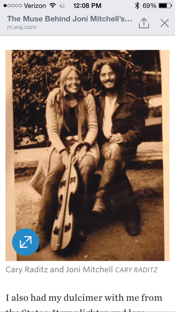 Joni with Carey Raditz of "Carey Get Out Your Cane" with the Wild Columbine Dulcimer, 1978 from article in the NY Times
