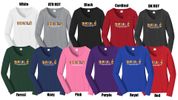 Ladies Long Sleeve Beaded Look Logo V Neck T Shirt