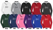 Ladies Long Sleeve Bling Logo V Neck T Shirt