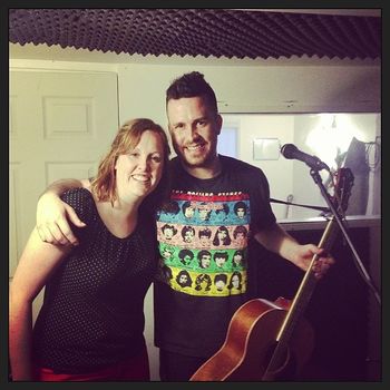 Jeremy in the rehearsal space with (his sister!) Melissa Allingham on vocals.

