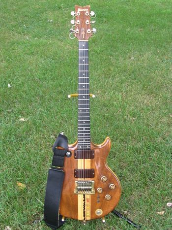 This Ibanez is a rarity, known as an Artist 2700 series model, #A788078. It was my number one go-to electric from about 1984 (when I first bought it, used) to the turn of the century. I'm looking forward to refretting it and putting it back to work. It's beautifully designed and executed, a poor man's Alembic of sorts. This symmetric cutaway shape seems very rare - it was probably only made in late 1977 and 1978 before being eclipsed by the "Musician" series models. Here is a link to an excellent collection of these models.
