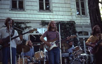 More Skydogs. Stephen seems to be witnessing "Canoe Light" here. The other guitar/vocal position was a revolving door in the Skydogs. Keith Macken did the first shift in '74, then David Noyes did a stint in '75, and Stephen came on board early in '76. Stephen had wonderful wide ears - we shared a love of Captain Beefheart, Sun Ra and the Grateful Dead's wilder jams, and Stephen turned me on to NRBQ.
