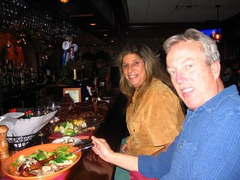 Cathy and Larry, enjoying some of the finest food and dring on the North Fork. They felt the music wasn't too shabby, either.
