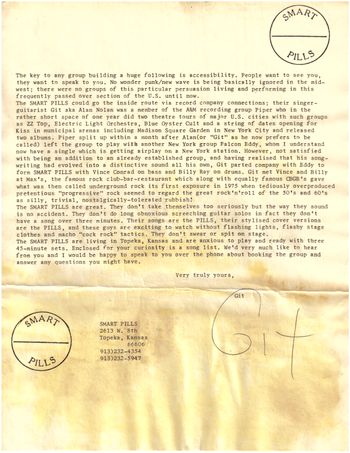 Smart Pills letter of introduction for booking agents 1979
