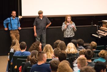 (L - R) Ross Martinie Eiler, Ricky Nye, and Principal Floyd at Tri-North Middle School, Aug. 13, 2018
