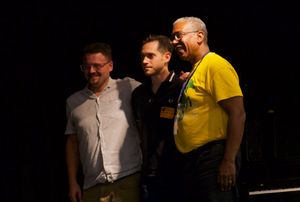 Templeton Music Teacher Joe Grimme (left) with Ben Toury and Keith McCutchen, Aug. 12, 2019