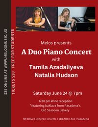 Duo Piano Concert: Tamila Azadaliyeva and Natalia Hudson 
