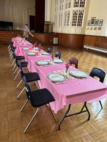 My colleague David Simon at St. Michael's Choir School - pink decor by Clare Pengelly!
