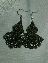 Seed Bead Earrings Silver and Green