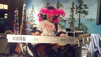 Cardis sporting the crazy hat while playing the 2013 Mardi Gras Party in Oil City, La.
