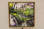 Bright Green Lines - 10 x 10 framed acrylic painting