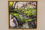 Bright Green Lines - 10 x 10 framed acrylic painting