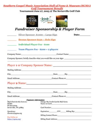 Golf Tourney Registration Form