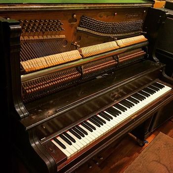 Gorgeous upright piano at Jackpot Studios in Portland, OR
