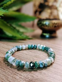 Botanical Moss Agate Faceted Rondelle Bracelet