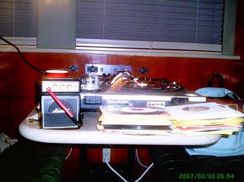 Bodog Tour 2007 (Cram's turntables using my Mini Marshall amp set-up on the bus).
