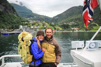 Courtney and I cruising out of Geiranger Fjord in Norway
