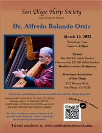 CONCERT and a WORKSHOP for harpists for the San Diego Chapter of the American Harp Society