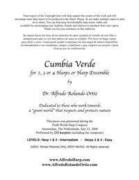 CUMBIA VERDE • For 2, 3 or 4 harps or harp ensemble - sheet music • FOR ALL HARPS • Easy/Intermediate