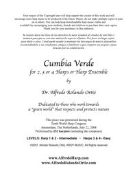 PDF download of "CUMBIA VERDE" • FOR 2, 3 OR 4 HARPS OR HARP ENSEMBLE • Easy/Intermediate