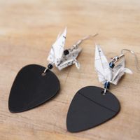 Kat's Handmade Paper Crane Guitar Pick Earrings
