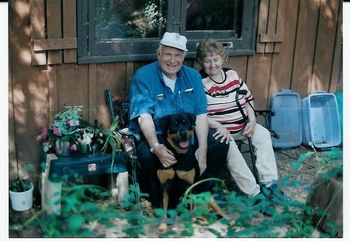My mom and dad with Faith, a Jem grandaughter (a Corydon daughter), in the Phantom Wood backyard
