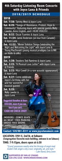 4th Saturday Listening Room concerts with Joyce Luna and Friends