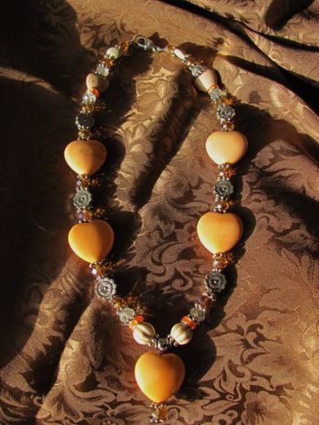 Orange gemstone, turquoise, crystal necklace. $85.00 sold
