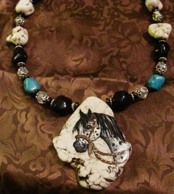Appaloosa hackamore, hand painted, gemstone necklace $85.00
