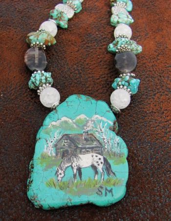 Hand painted turquoise necklace. Sold
