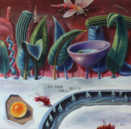Elisabeth Geel - "It's There for a Reason" - oil, acrylic, journal pages on panel - 24 x 24 in