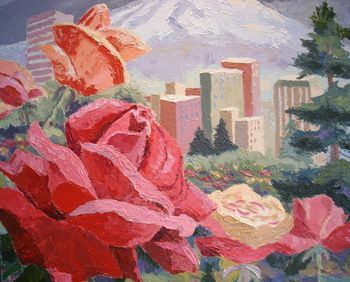 2'6" x 2'6", "Rose City", is another painting done for the Portland City Grill. Sold Prints are not available.

